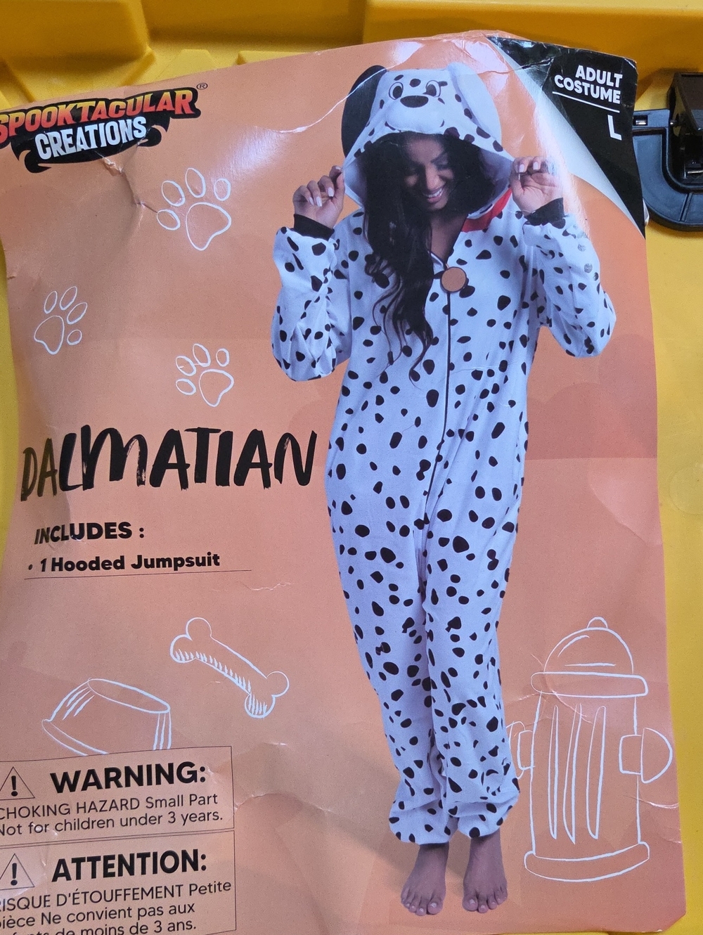 Dalmatian Hooded Womens Jumpsuit - White with Black Spots- Size Large